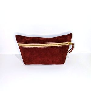 Large Makeup Bag - Portland Leather Goods - Dark Red Suede